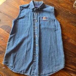 Hard Rock Cafe Denim vest Sleeveless Button Down Ft Lauderdale‎ L